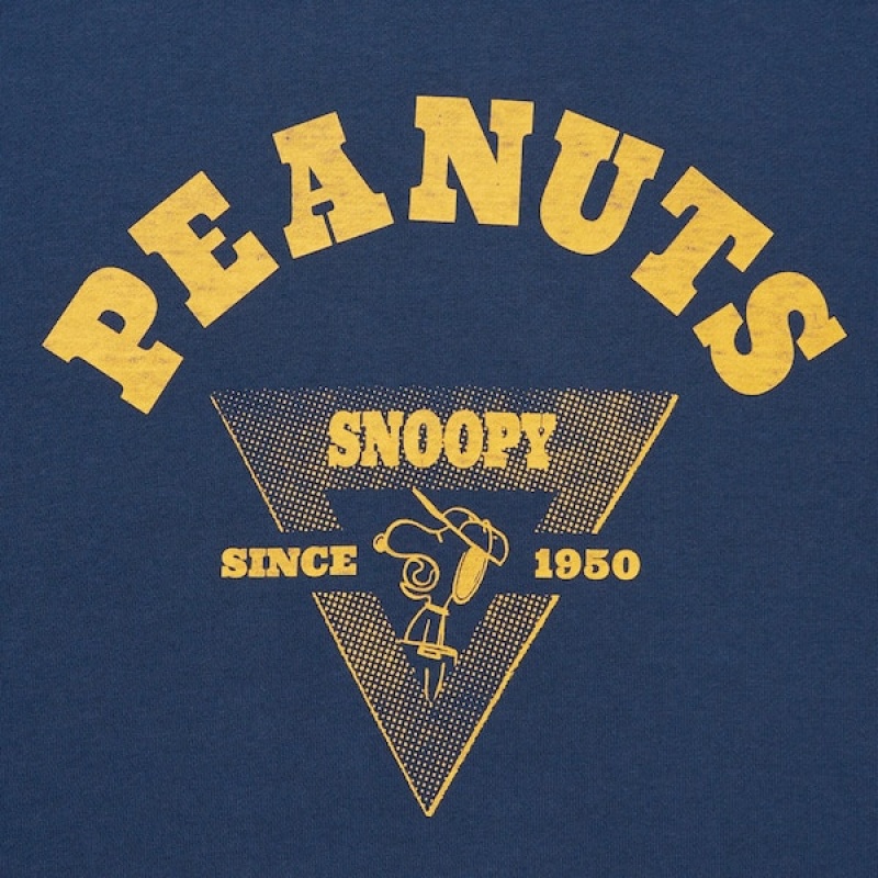 Uniqlo PEANUTS Charlie Brown's Baseball Team Long-Sleeve Muške Dukserice Plave | 6829-IOPRG