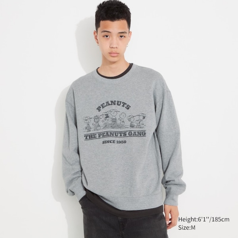 Uniqlo PEANUTS Charlie Brown's Baseball Team Long-Sleeve Muške Dukserice Sive | 7489-KUSPN