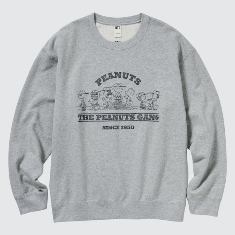 Uniqlo PEANUTS Charlie Brown's Baseball Team Long-Sleeve Muške Dukserice Sive | 7489-KUSPN