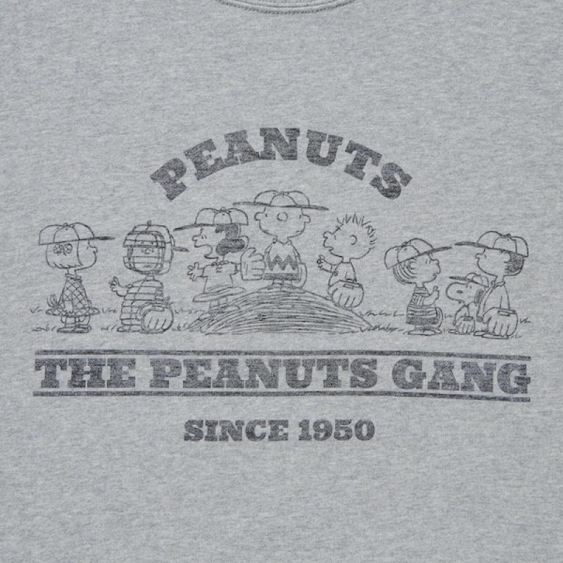 Uniqlo PEANUTS Charlie Brown's Baseball Team Long-Sleeve Muške Dukserice Sive | 7489-KUSPN