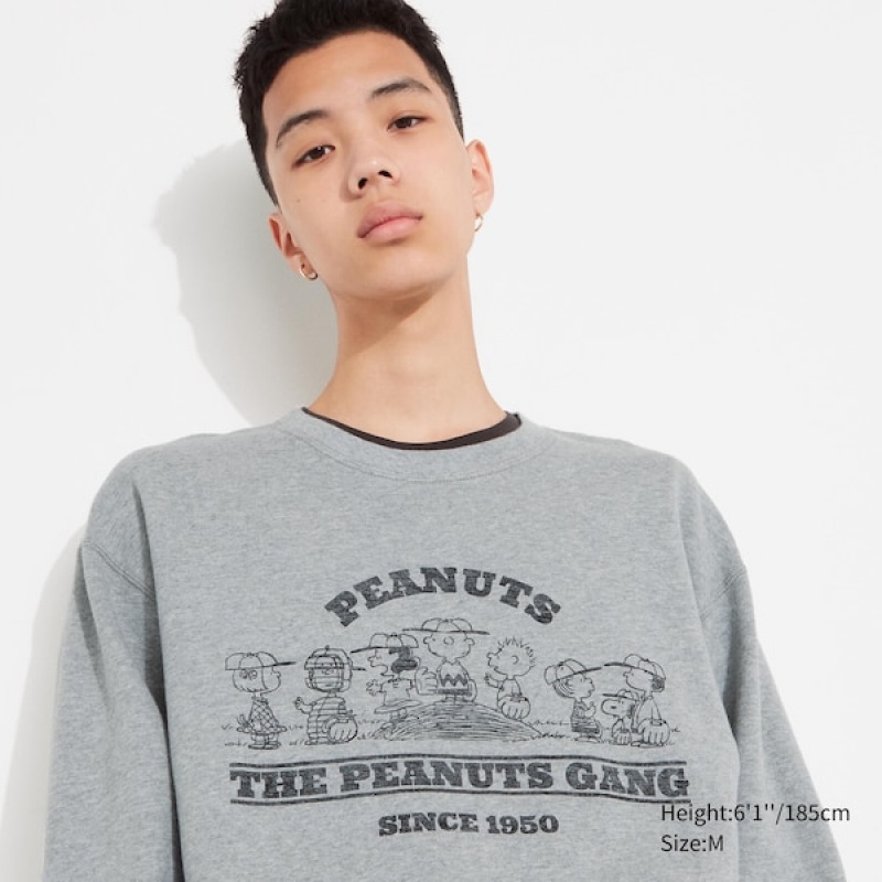 Uniqlo PEANUTS Charlie Brown\'s Baseball Team Long-Sleeve Muške Dukserice Sive | 7489-KUSPN