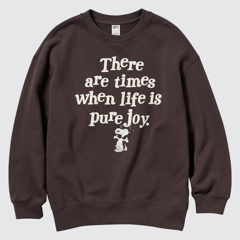 Uniqlo PEANUTS Dance Time with Snoopy Long-Sleeve Ženske Dukserice Tamno Smeđe | 0827-JQLXM