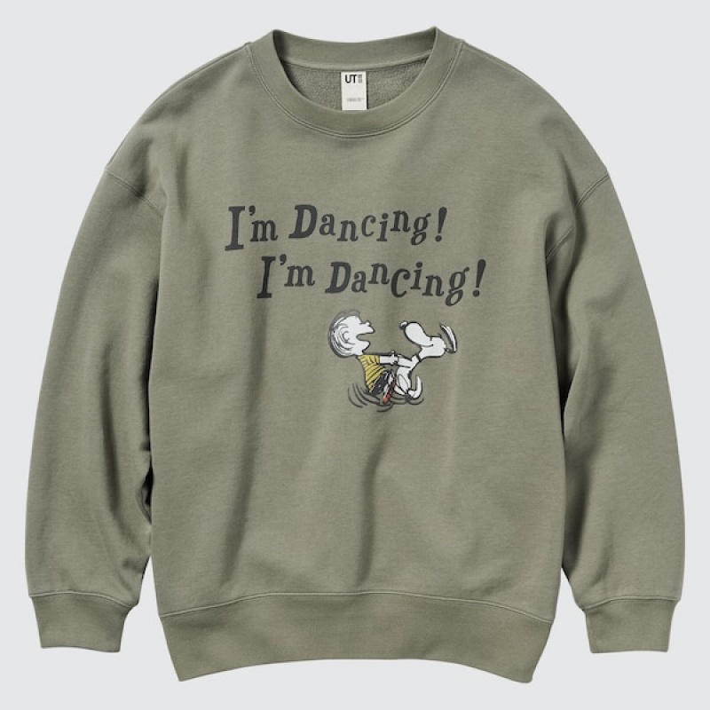 Uniqlo PEANUTS Dance Time with Snoopy Long-Sleeve Ženske Dukserice Maslinasto Zelene | 9527-IZEVL