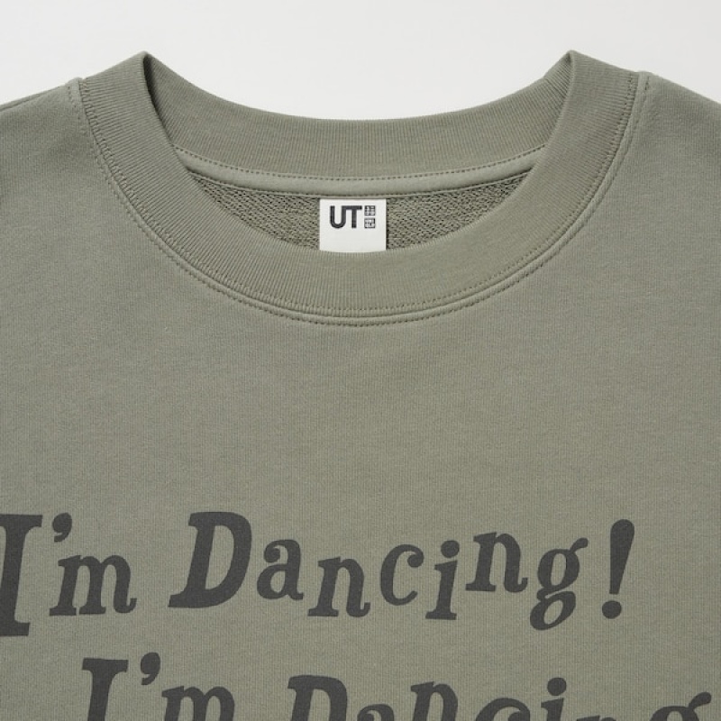 Uniqlo PEANUTS Dance Time with Snoopy Long-Sleeve Ženske Dukserice Maslinasto Zelene | 9527-IZEVL