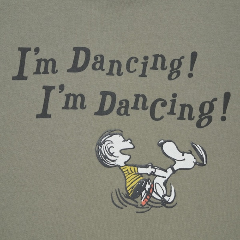 Uniqlo PEANUTS Dance Time with Snoopy Long-Sleeve Ženske Dukserice Maslinasto Zelene | 9527-IZEVL
