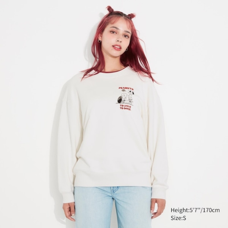 Uniqlo PEANUTS Dance Time with Snoopy Long-Sleeve Ženske Dukserice Bijele | 6154-WHUNJ