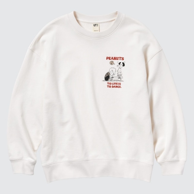 Uniqlo PEANUTS Dance Time with Snoopy Long-Sleeve Ženske Dukserice Bijele | 6154-WHUNJ