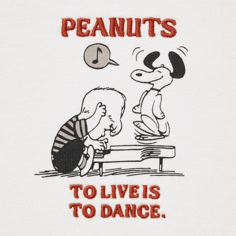 Uniqlo PEANUTS Dance Time with Snoopy Long-Sleeve Ženske Dukserice Bijele | 6154-WHUNJ