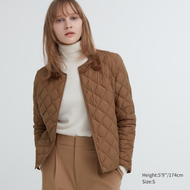 Uniqlo PUFFTECH Prošiven Ženske jackets Smeđe | 0489-KZFRQ