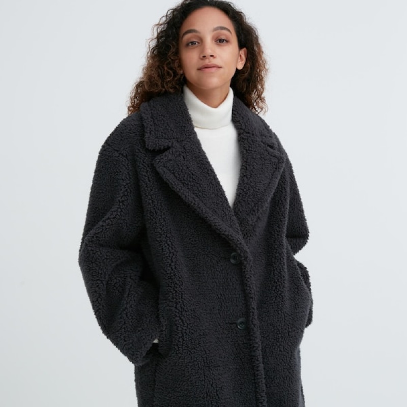 Uniqlo Pile-Lined Fleece Tailored Ženske Kaputi Tamno Sive | 8031-NGHQS