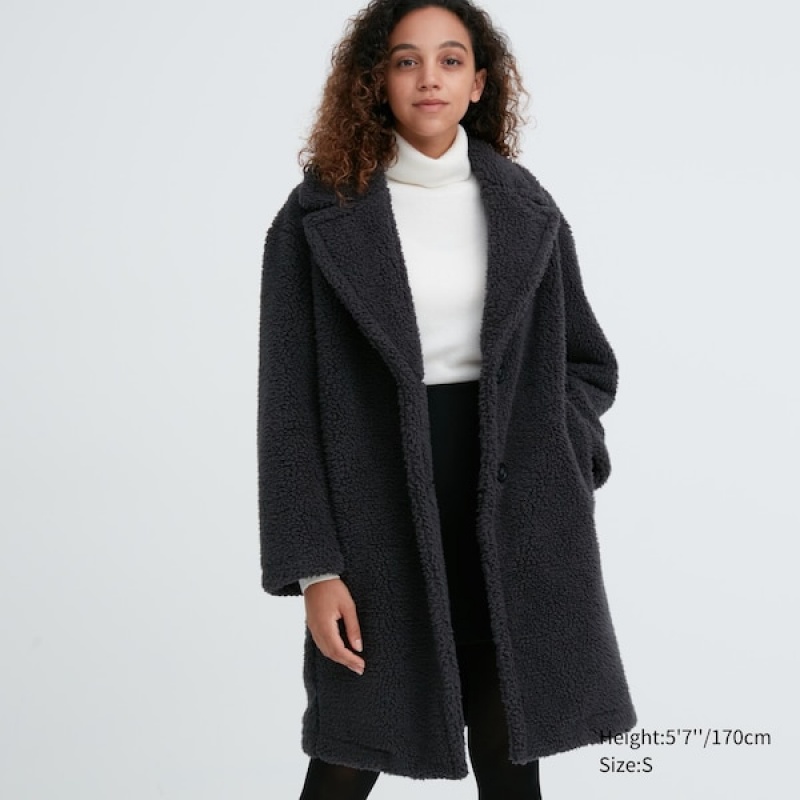 Uniqlo Pile-Lined Fleece Tailored Ženske Kaputi Tamno Sive | 8031-NGHQS