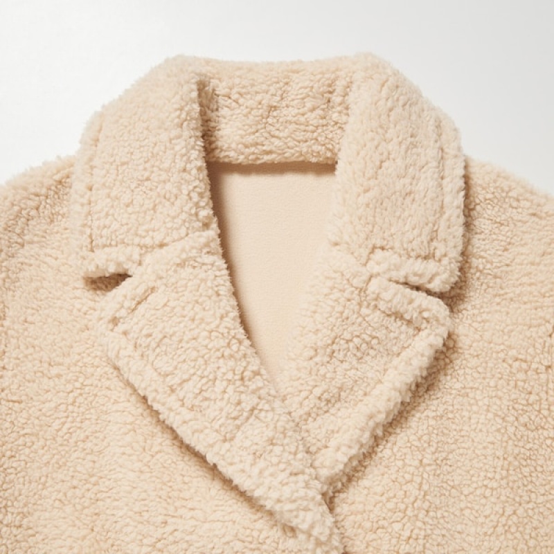 Uniqlo Pile-Lined Fleece Tailored Ženske Kaputi Bež | 4183-HVCPJ