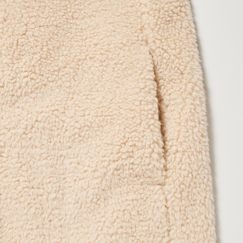 Uniqlo Pile-Lined Fleece Tailored Ženske Kaputi Bež | 4183-HVCPJ