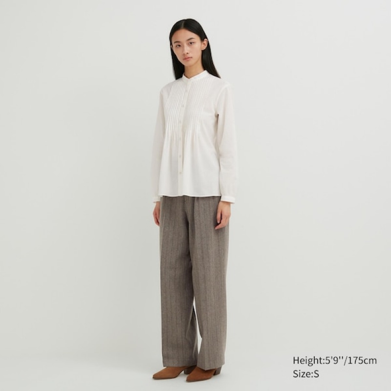 Uniqlo Pintuck Long Sleeve Ženske Košulje Bijele | 0537-PMGXB