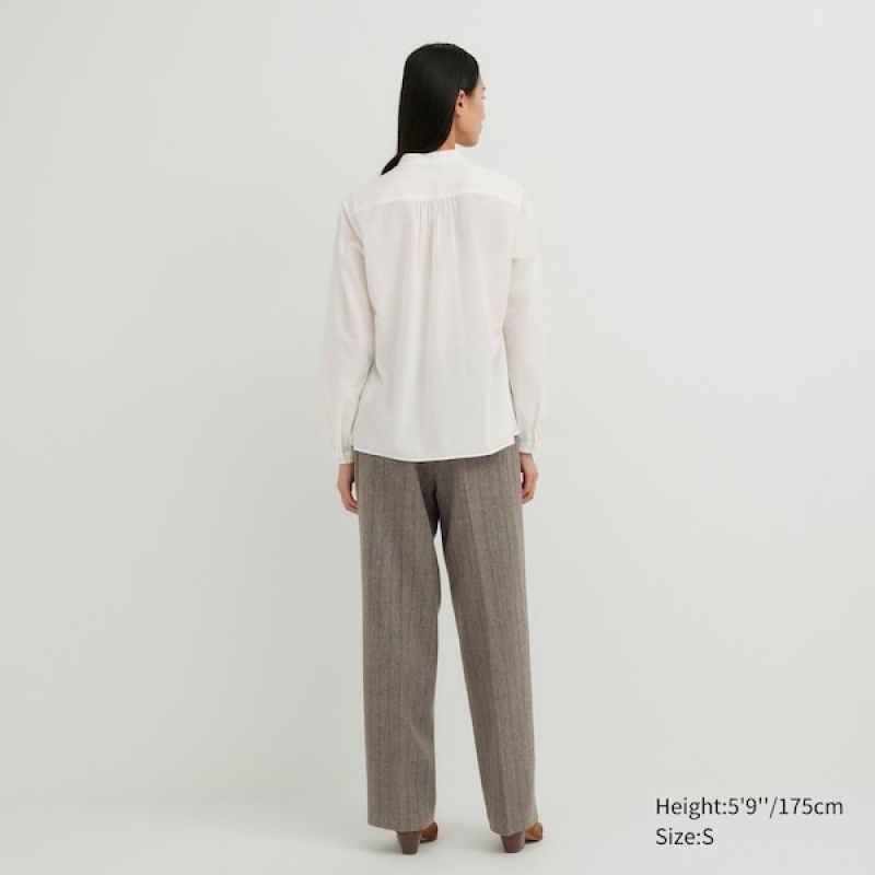 Uniqlo Pintuck Long Sleeve Ženske Košulje Bijele | 0537-PMGXB
