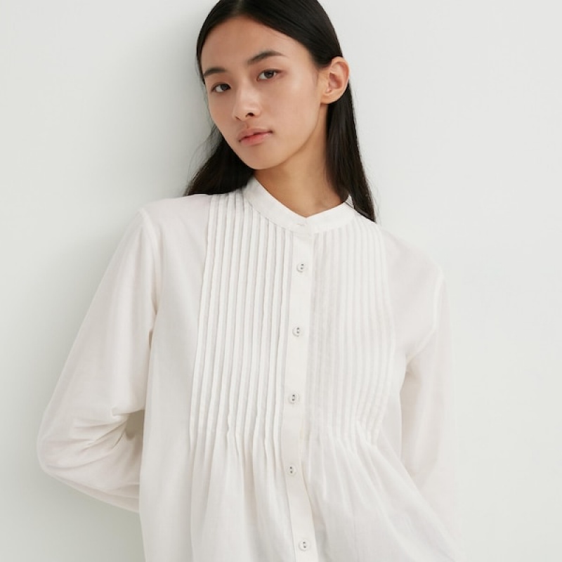 Uniqlo Pintuck Long Sleeve Ženske Košulje Bijele | 0537-PMGXB