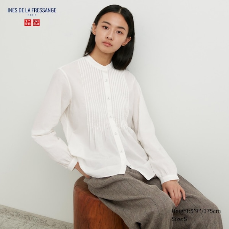 Uniqlo Pintuck Long Sleeve Ženske Košulje Bijele | 0537-PMGXB