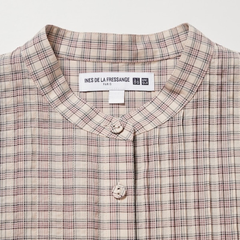 Uniqlo Pintuck Plaid Long-Sleeve Ženske Košulje Bež | 1275-WDPFE