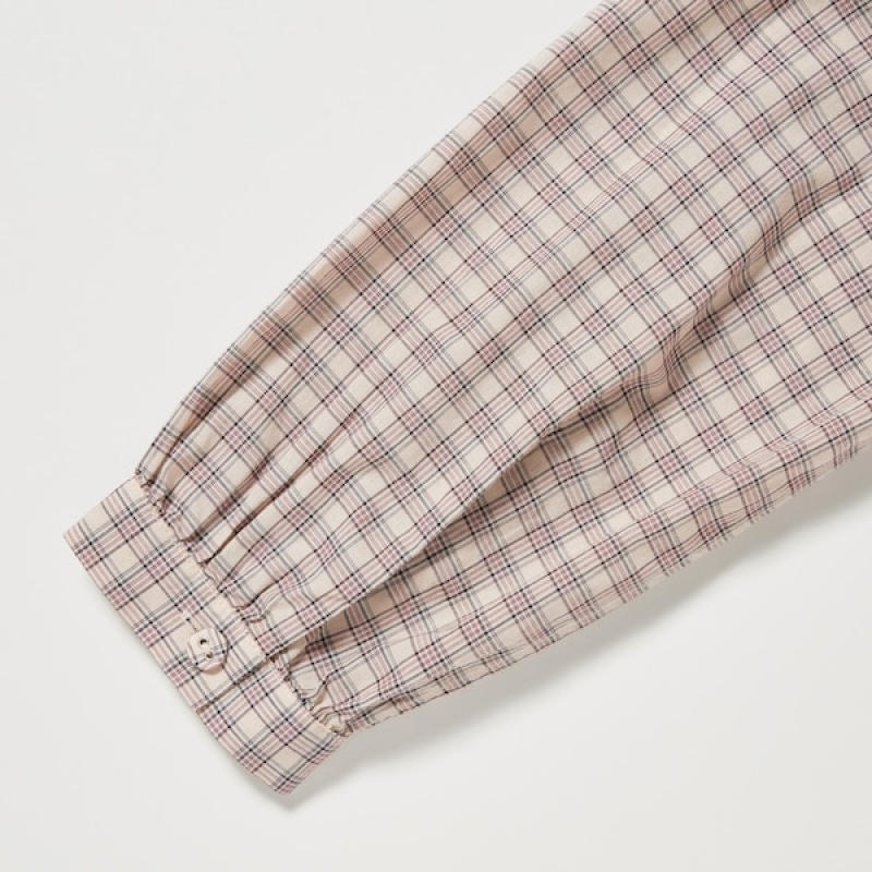 Uniqlo Pintuck Plaid Long-Sleeve Ženske Košulje Bež | 1275-WDPFE