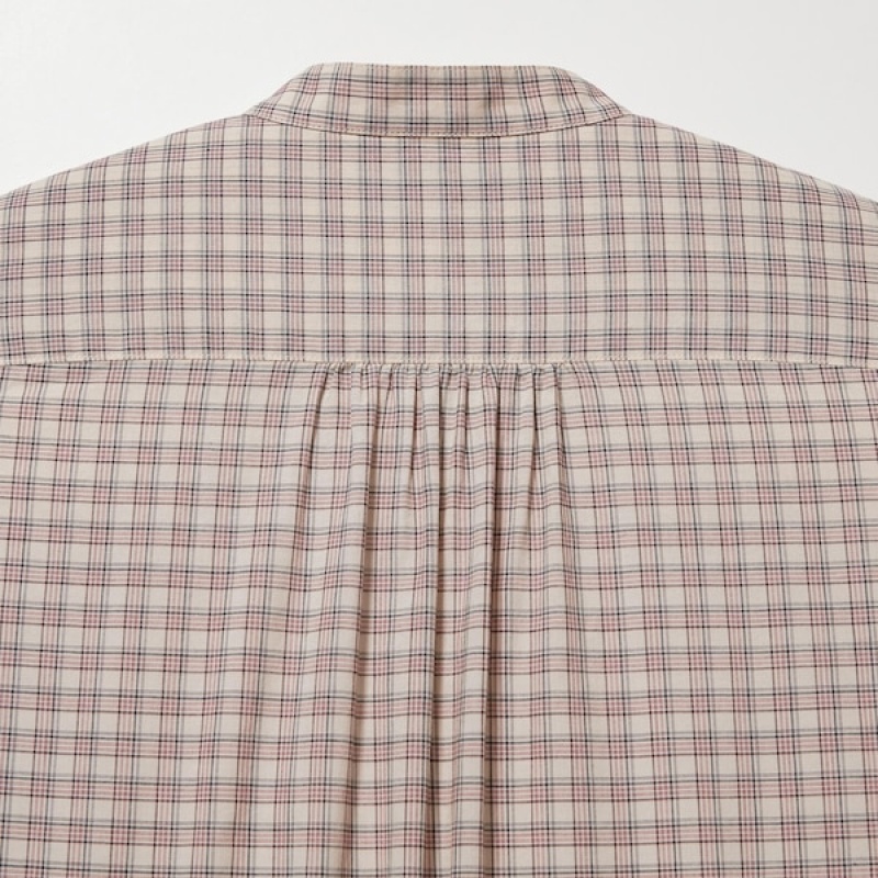 Uniqlo Pintuck Plaid Long-Sleeve Ženske Košulje Bež | 1275-WDPFE