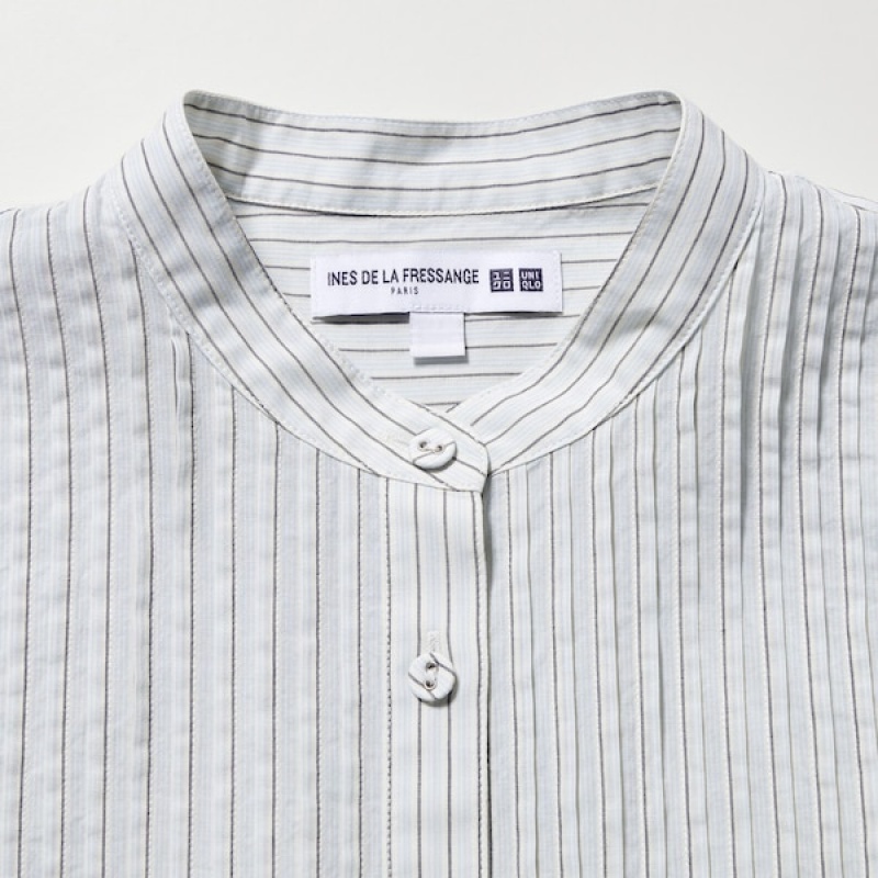 Uniqlo Pintuck Prugasta Long-Sleeve Ženske Košulje Plave | 7123-DRLMZ