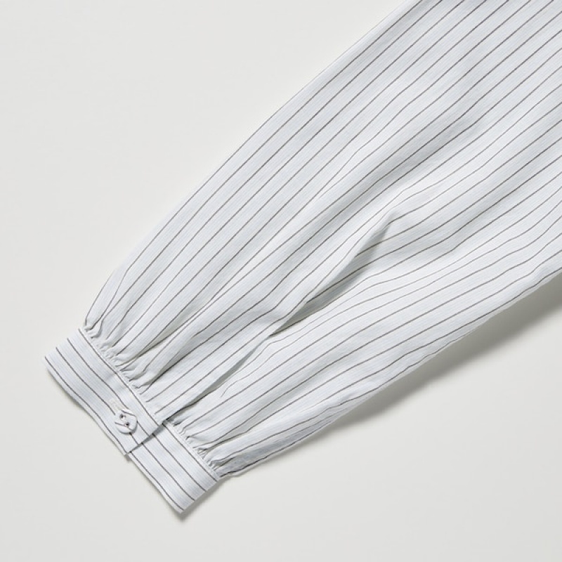 Uniqlo Pintuck Prugasta Long-Sleeve Ženske Košulje Plave | 7123-DRLMZ