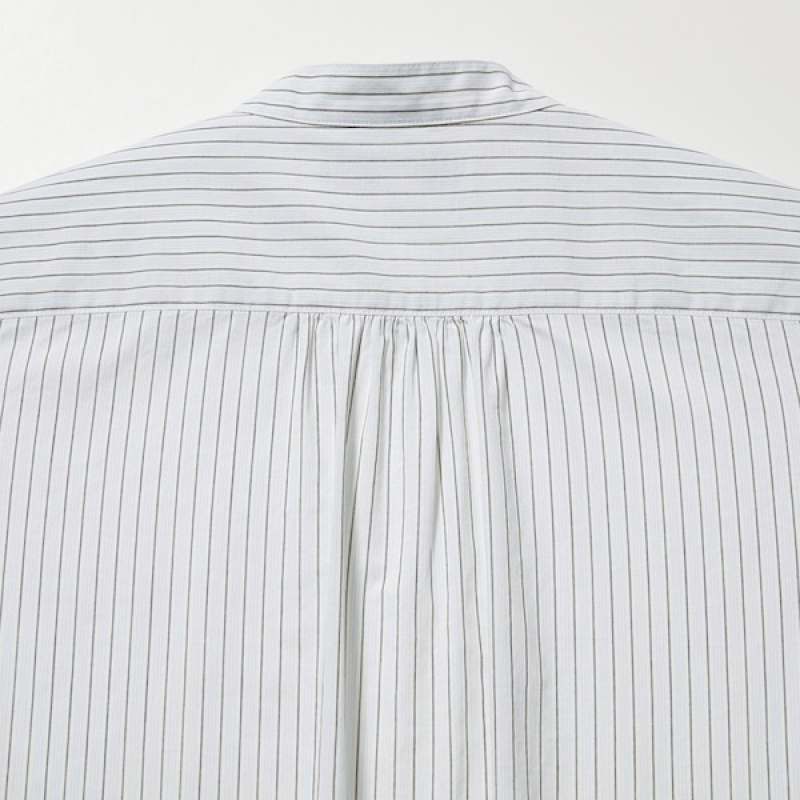 Uniqlo Pintuck Prugasta Long-Sleeve Ženske Košulje Plave | 7123-DRLMZ