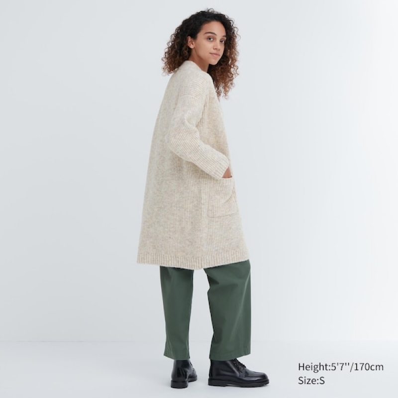 Uniqlo Pletene Long Ženske Kaputi Bijele | 3652-PJOCY
