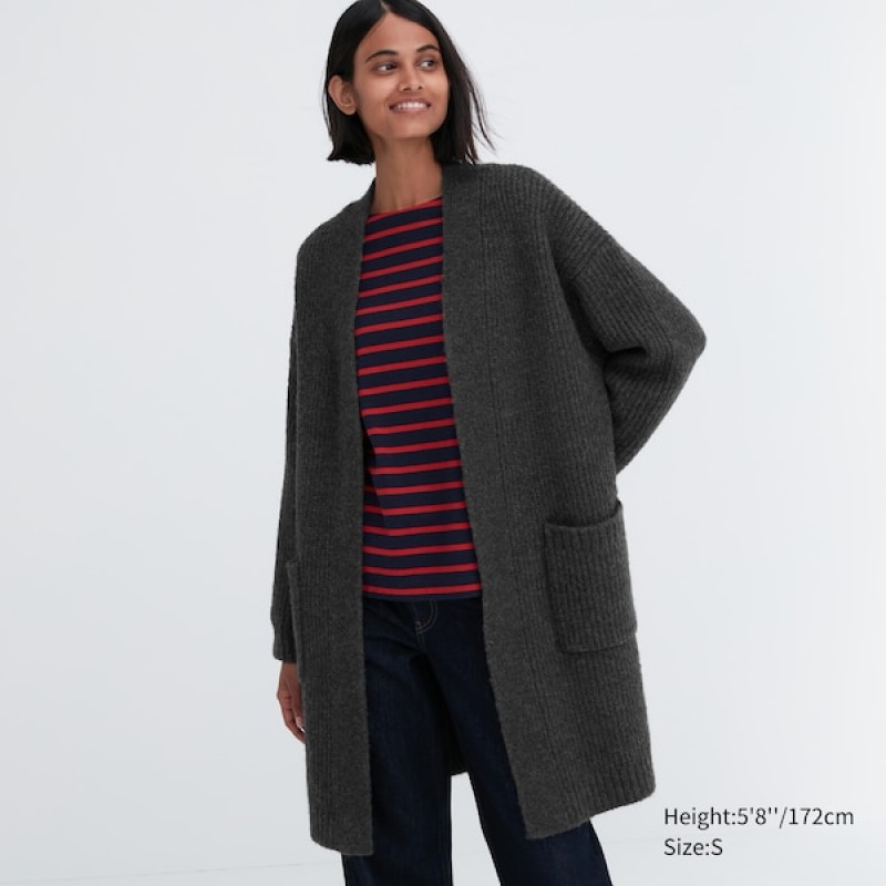 Uniqlo Pletene Long Ženske Kaputi Tamno Sive | 1592-EDWZI