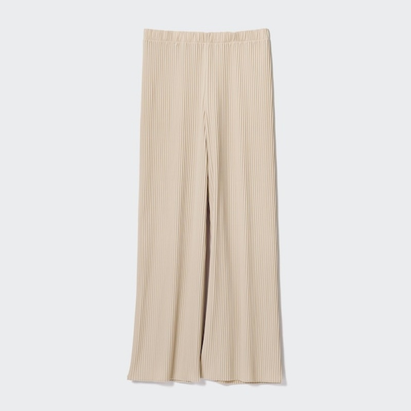 Uniqlo Plisirana Ravno Ženske Hlače Bež | 8531-DCKJT