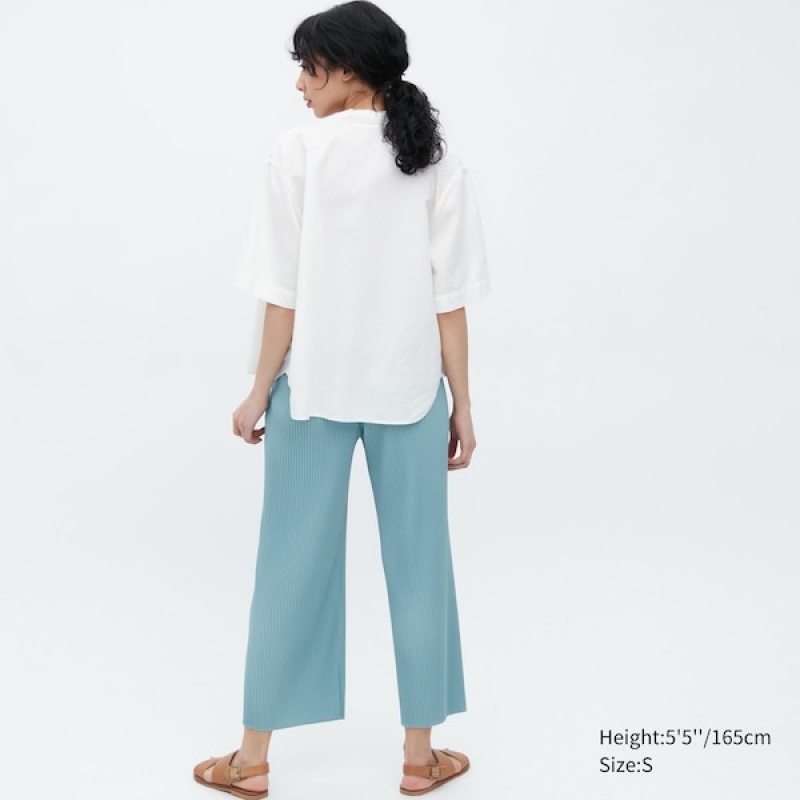 Uniqlo Plisirana Ravno Ženske Hlače Plave | 6241-EKAOP