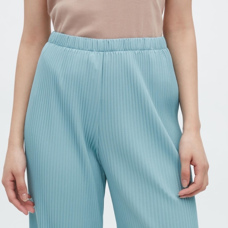 Uniqlo Plisirana Ravno Ženske Hlače Plave | 6241-EKAOP