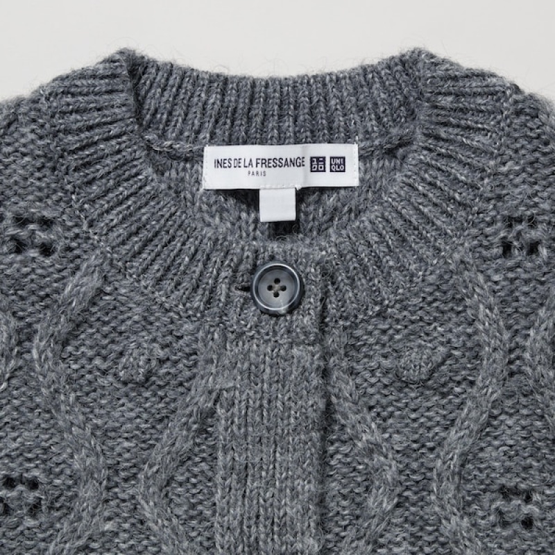 Uniqlo Pointelle Crew Neck Long-Sleeve Ženske Kardigan Sive | 8724-JFRPW