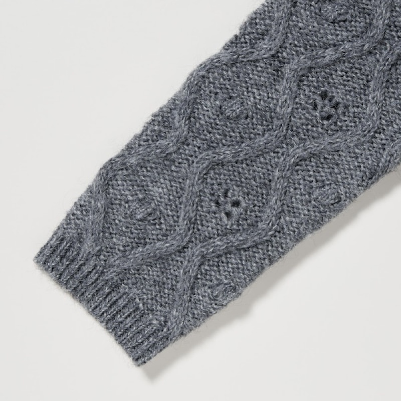 Uniqlo Pointelle Crew Neck Long-Sleeve Ženske Kardigan Sive | 8724-JFRPW