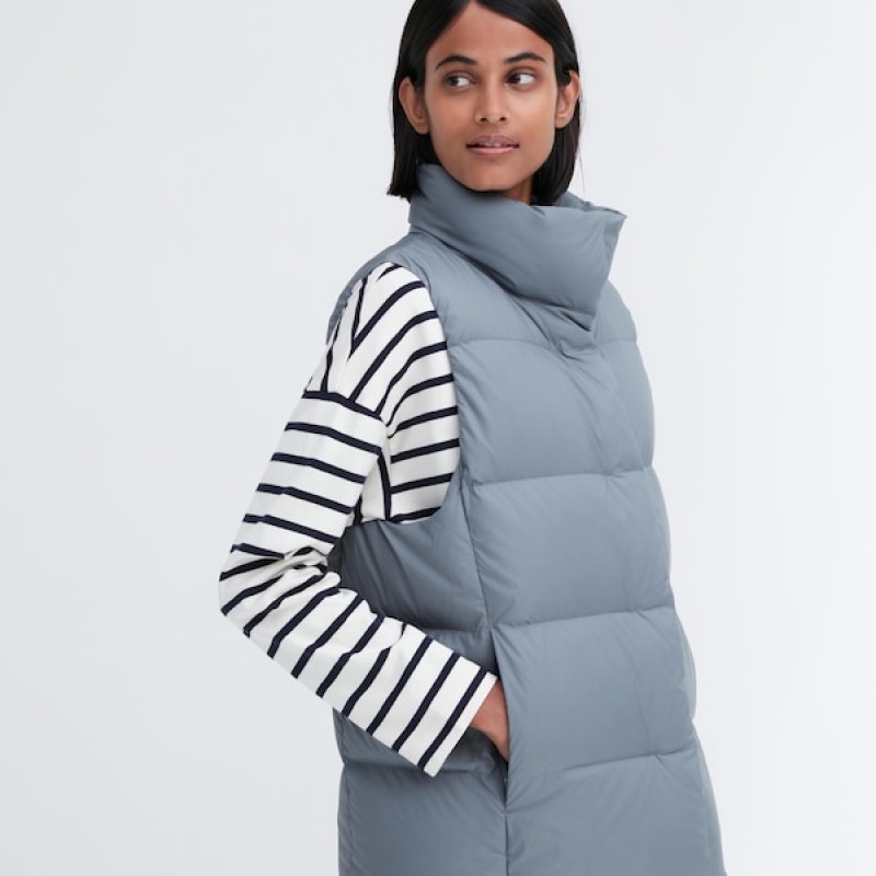 Uniqlo Powder Soft Down Ženske Prsluk Plave | 9615-HNVWG