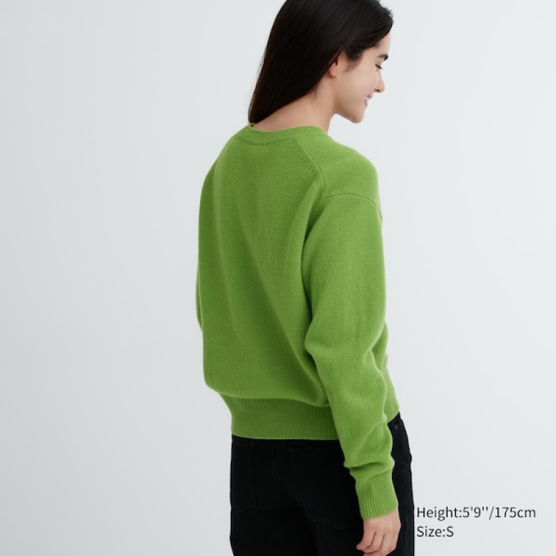 Uniqlo Premium Lambswool Crew Neck Long-Sleeve Ženske Džemperi Zelene | 5720-QTNGB