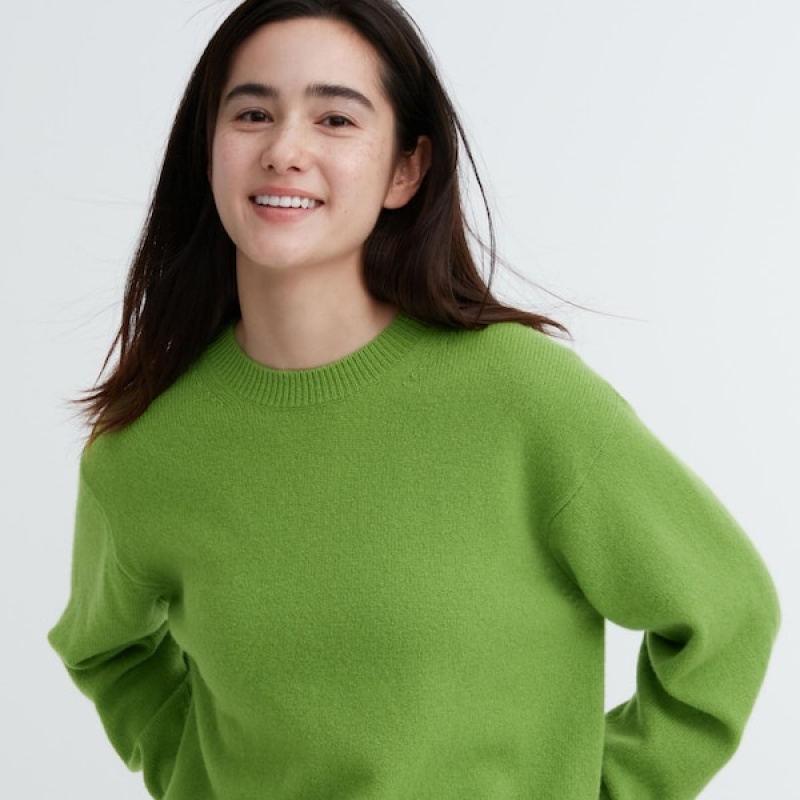 Uniqlo Premium Lambswool Crew Neck Long-Sleeve Ženske Džemperi Zelene | 5720-QTNGB