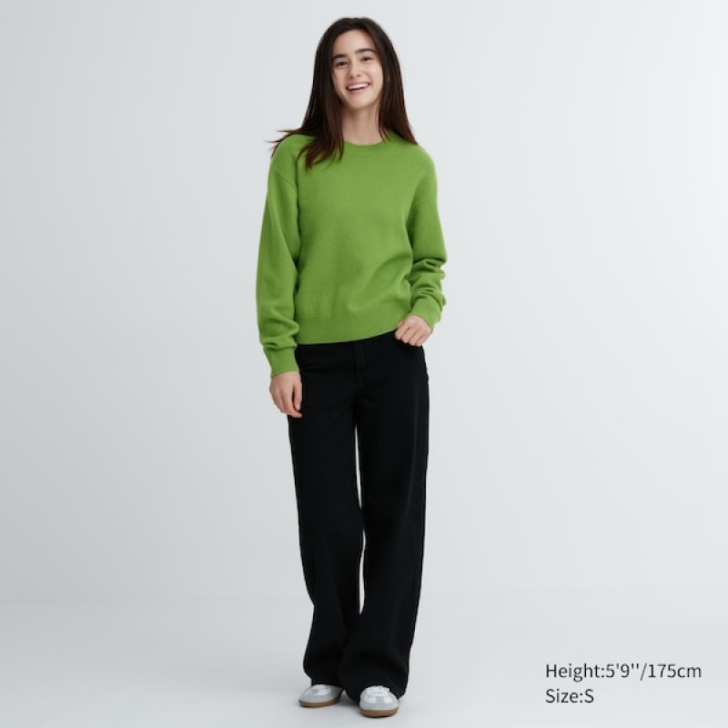 Uniqlo Premium Lambswool Crew Neck Long-Sleeve Ženske Džemperi Zelene | 5720-QTNGB
