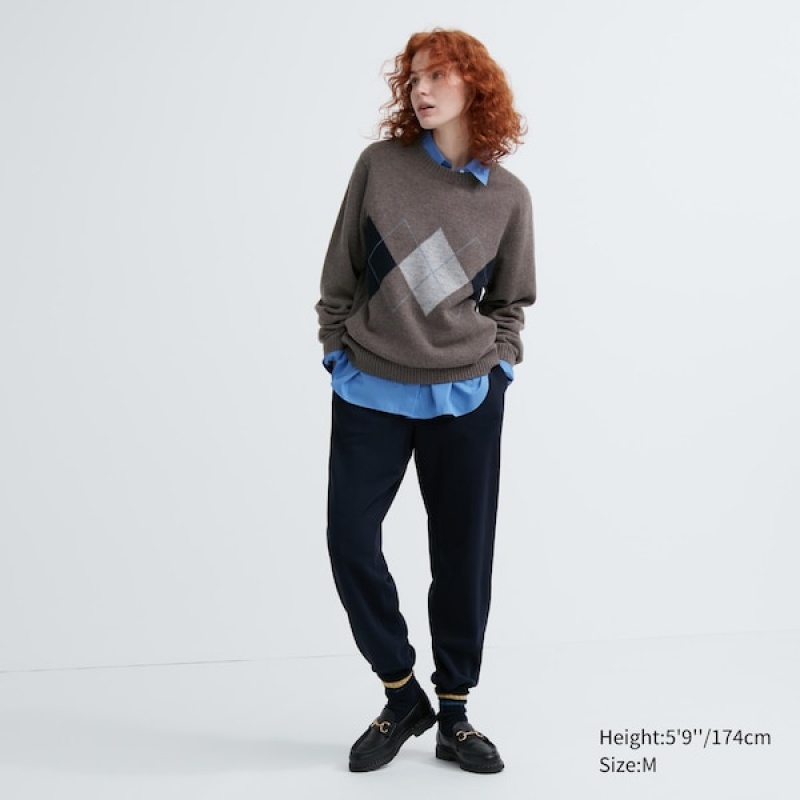 Uniqlo Premium Lambswool Crew Neck Long-Sleeve Ženske Džemperi Smeđe | 8736-UCDOA