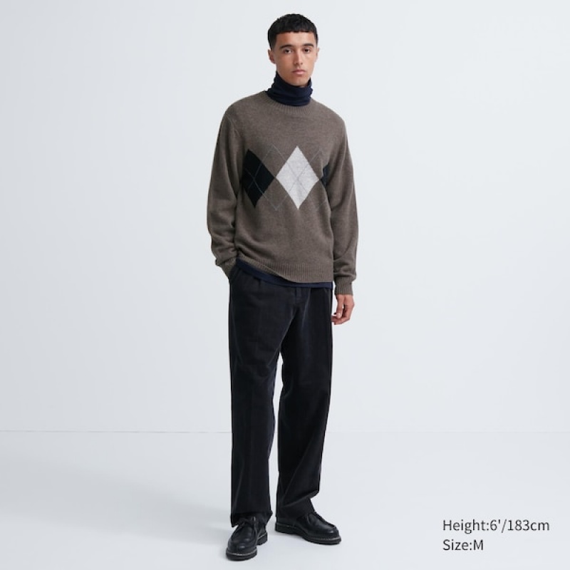 Uniqlo Premium Lambswool Crew Neck Long-Sleeve Muške Džemperi Smeđe | 9872-MKVEW