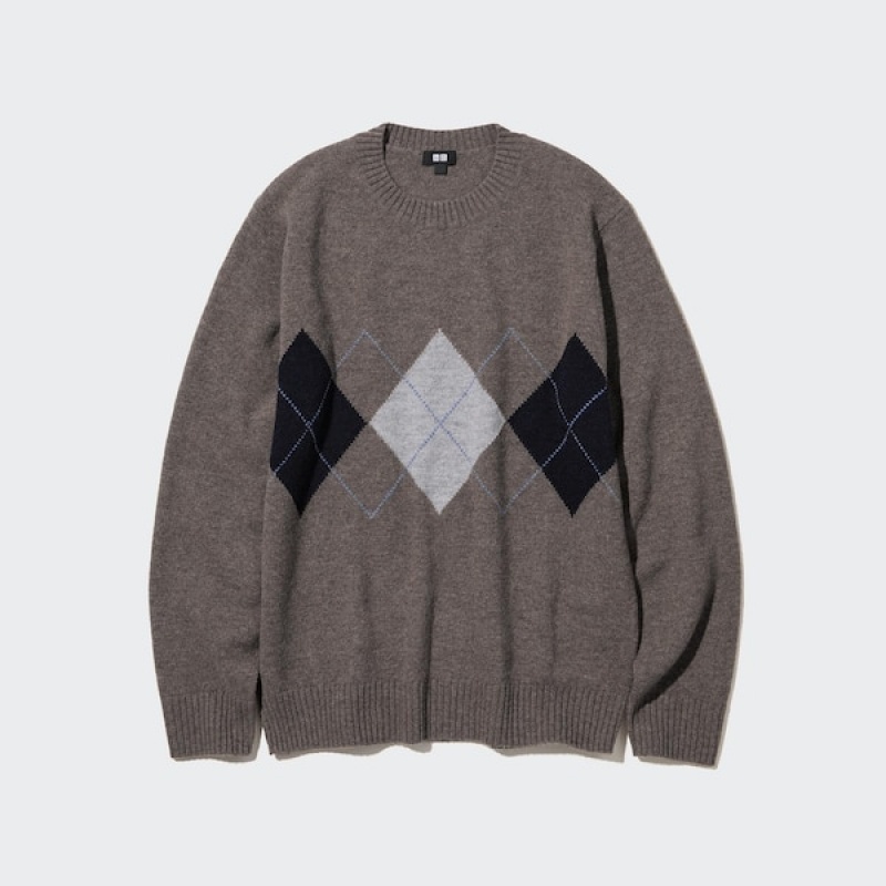 Uniqlo Premium Lambswool Crew Neck Long-Sleeve Muške Džemperi Smeđe | 9872-MKVEW