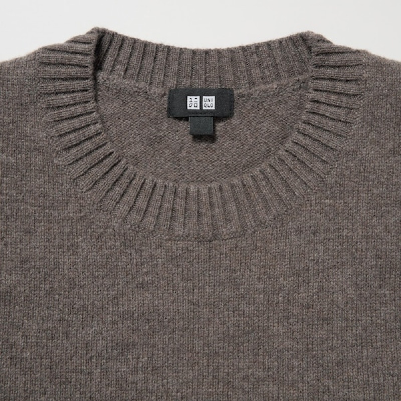 Uniqlo Premium Lambswool Crew Neck Long-Sleeve Muške Džemperi Smeđe | 9872-MKVEW