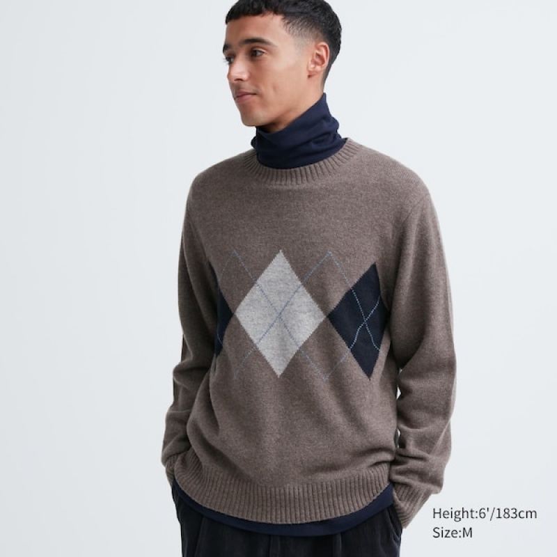 Uniqlo Premium Lambswool Crew Neck Long-Sleeve Muške Džemperi Smeđe | 9872-MKVEW