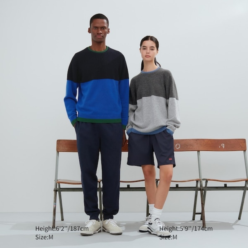 Uniqlo Premium Lambswool Crew Neck Long-Sleeve Muške Džemperi Crne Plave | 0867-HBVKU