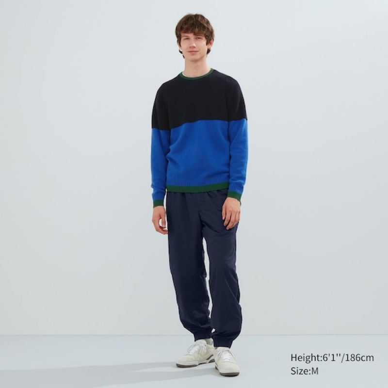 Uniqlo Premium Lambswool Crew Neck Long-Sleeve Muške Džemperi Crne Plave | 0867-HBVKU