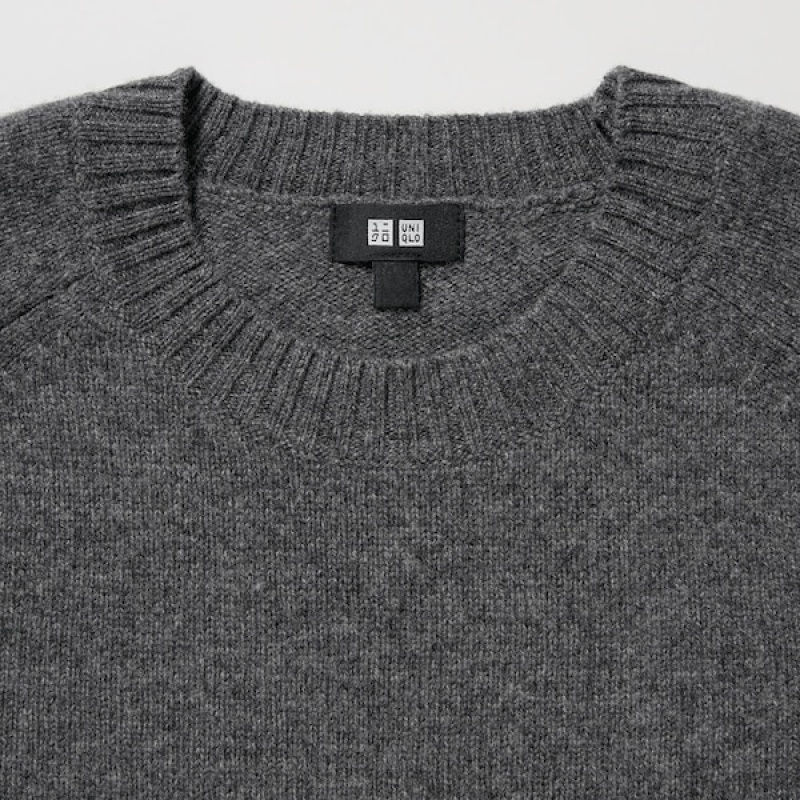 Uniqlo Premium Lambswool Crew Neck Long Sleeve Muške Džemperi Tamno Sive | 3852-ZBQOP