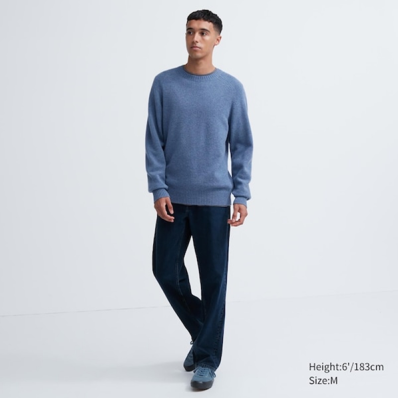 Uniqlo Premium Lambswool Crew Neck Long Sleeve Muške Džemperi Plave | 6925-SJLPN