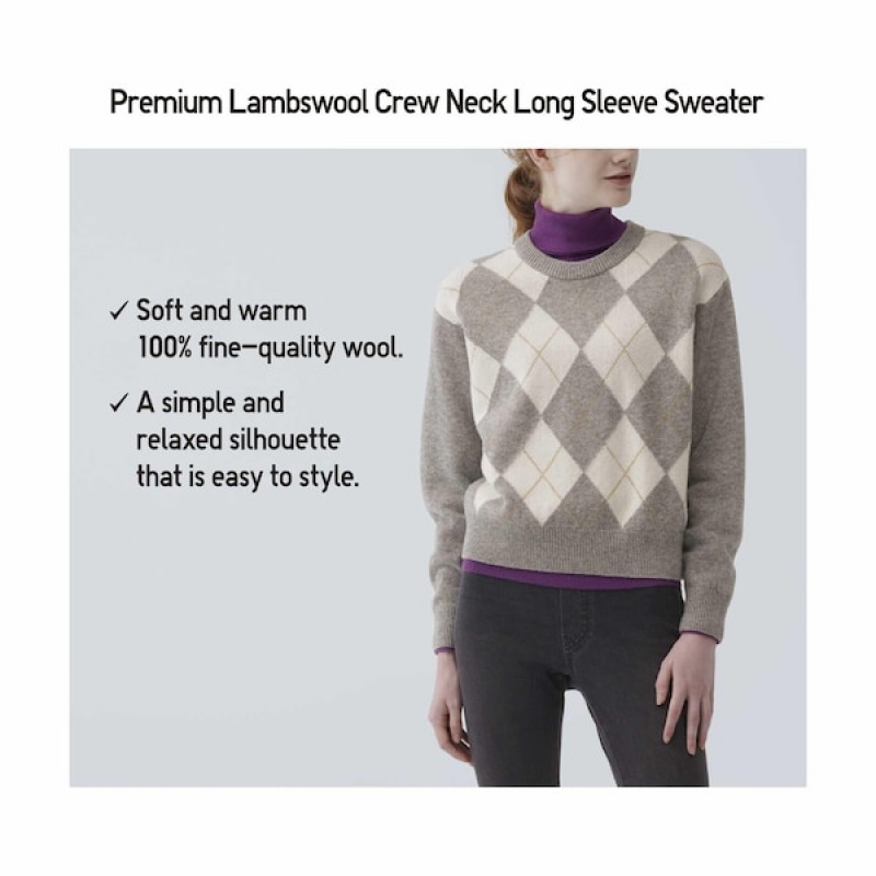 Uniqlo Premium Lambswool Long-Sleeve Crew Neck Ženske Džemperi Svijetlo Sive | 1695-OQEBD