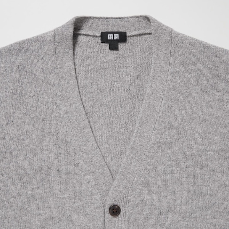 Uniqlo Premium Lambswool V-Neck Long-Sleeve Muške Kardigan Bež | 2465-USTKM
