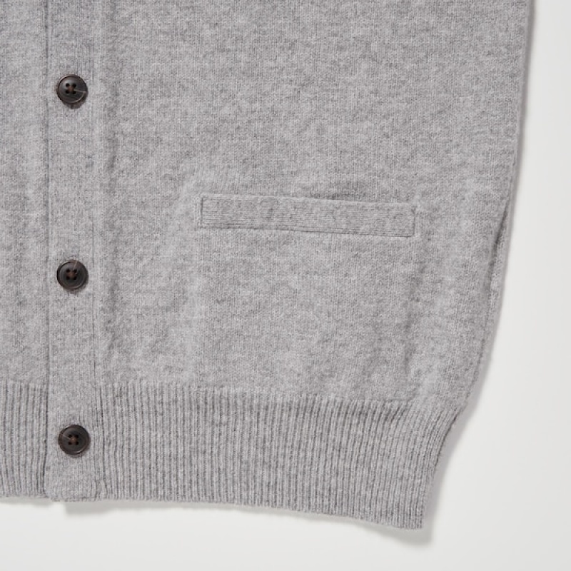 Uniqlo Premium Lambswool V-Neck Long-Sleeve Muške Kardigan Bež | 2465-USTKM